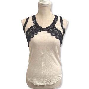 J. Crew | Formal White Cream Tank with Black lace Trim